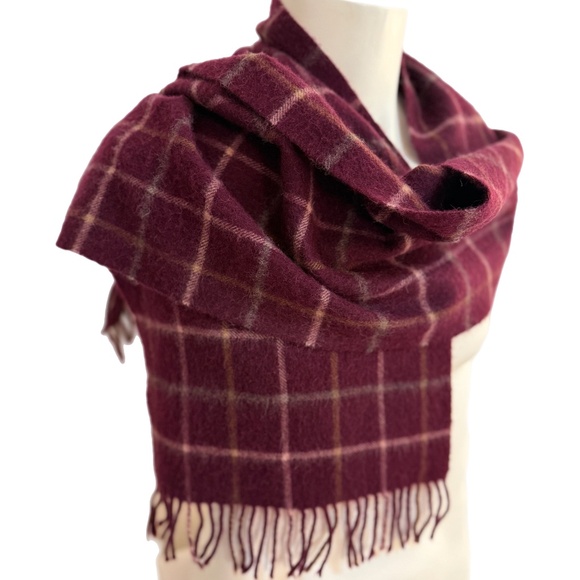 Krizia  Burgundy Plaid Wool Scarf 🇮🇹 - 12" x 62" - Picture 5 of 10
